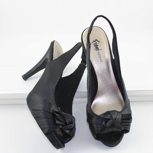 BLACK  FIONI NIGHT SATIN PEEP TOE SLING BACKS